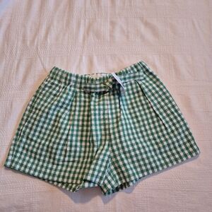 Crewcuts girls size 8 green and white gingham pull on shorts, pockets, NEW